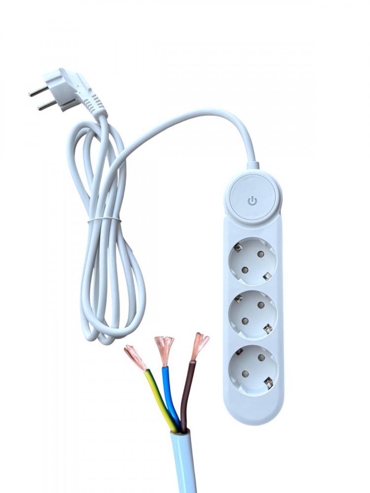 Prelungitor AVI® cu fire - conductor cupru, 3 prize, cablu 2m, întrerupător, 3x1.5mm², 16A, 4000W, AVI-4797 [2]