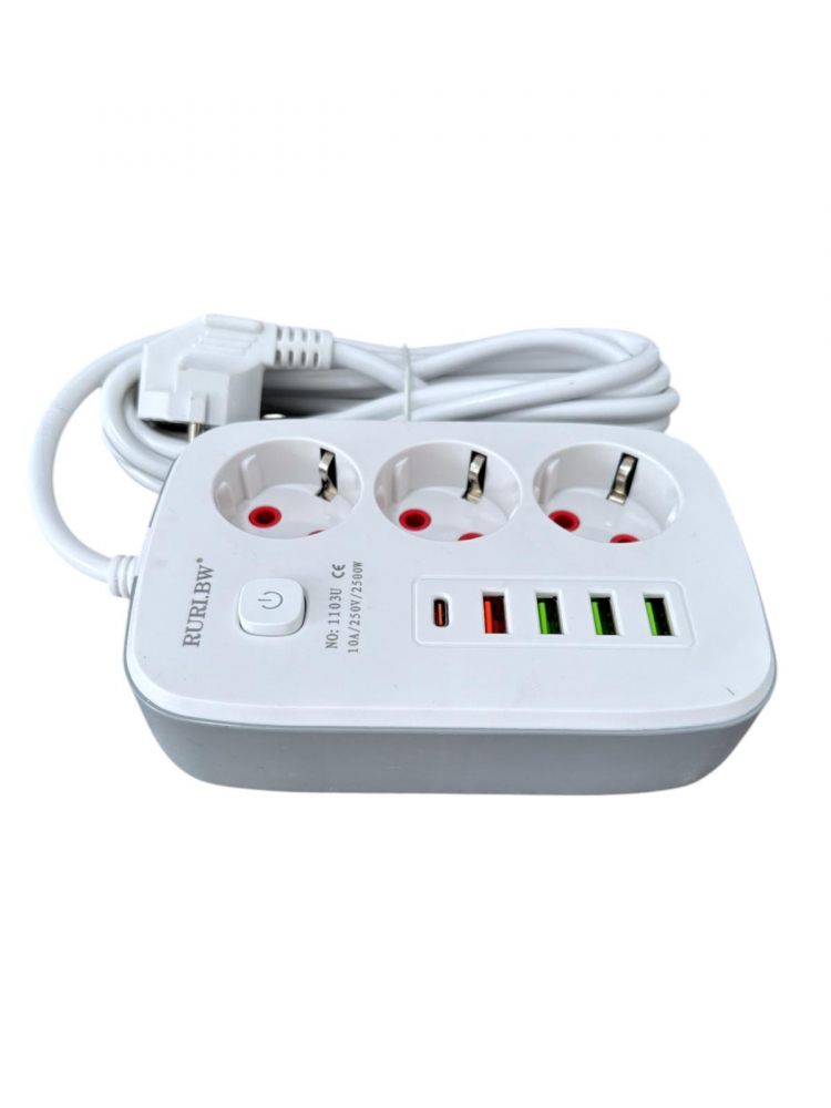 Prelungitor cu 3 prize, 4 USB si 1 USB-C, cablu 2.8 metri, 2500W AVI-4798 [2]