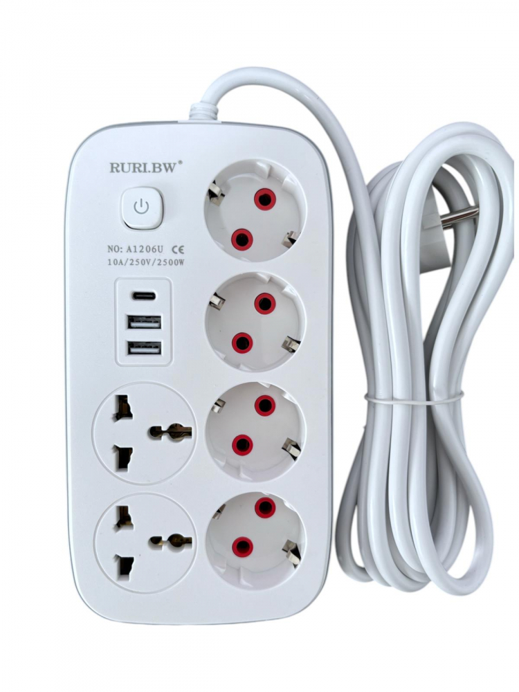 Prelungitor cu 6 prize, 2 UK, 4 EU standard, 2 USB si 1 USB-C, cablu 2.8 metri, 2500W AVI-4799 [1]