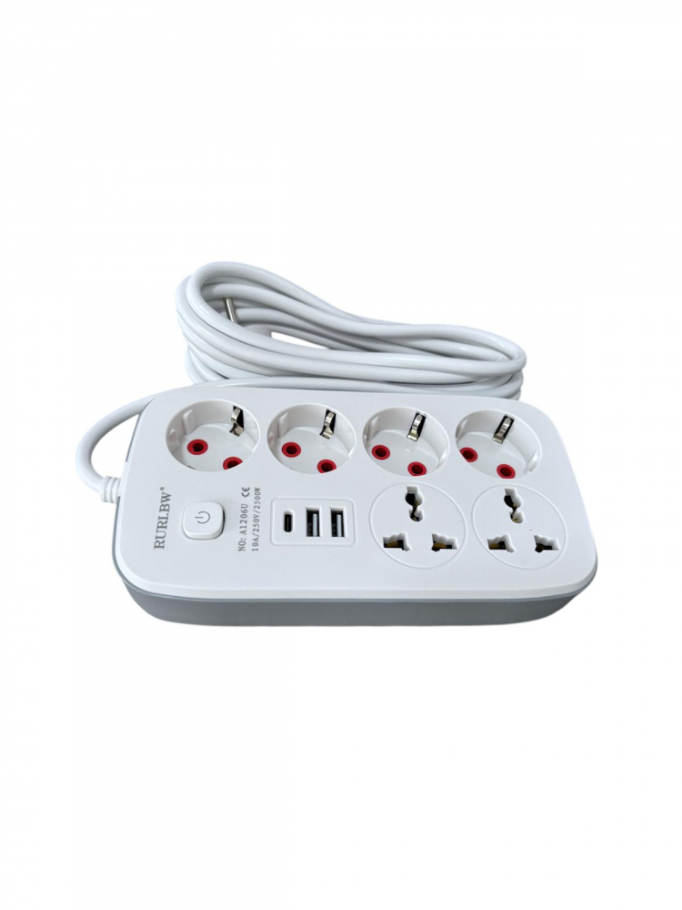 Prelungitor cu 6 prize, 2 UK, 4 EU standard, 2 USB si 1 USB-C, cablu 2.8 metri, 2500W AVI-4799 [2]