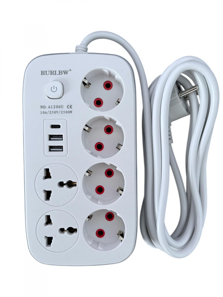 Prelungitor cu 6 prize, 2 UK, 4 EU standard, 2 USB si 1 USB-C, cablu 2.8 metri, 2500W AVI-4799 [3]
