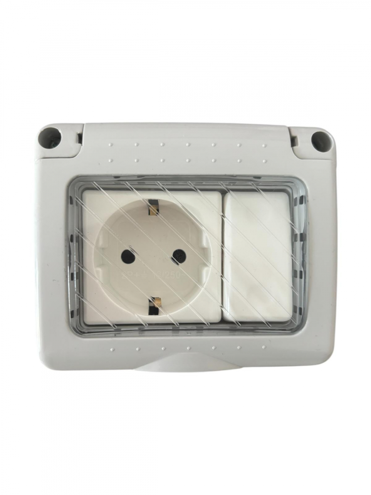 Priza si intrerupator AVI® cu protectie IP55 anti-umezeala, aparenta, 100 x 83 x 60 mm, 16A AVI-2734 [1]
