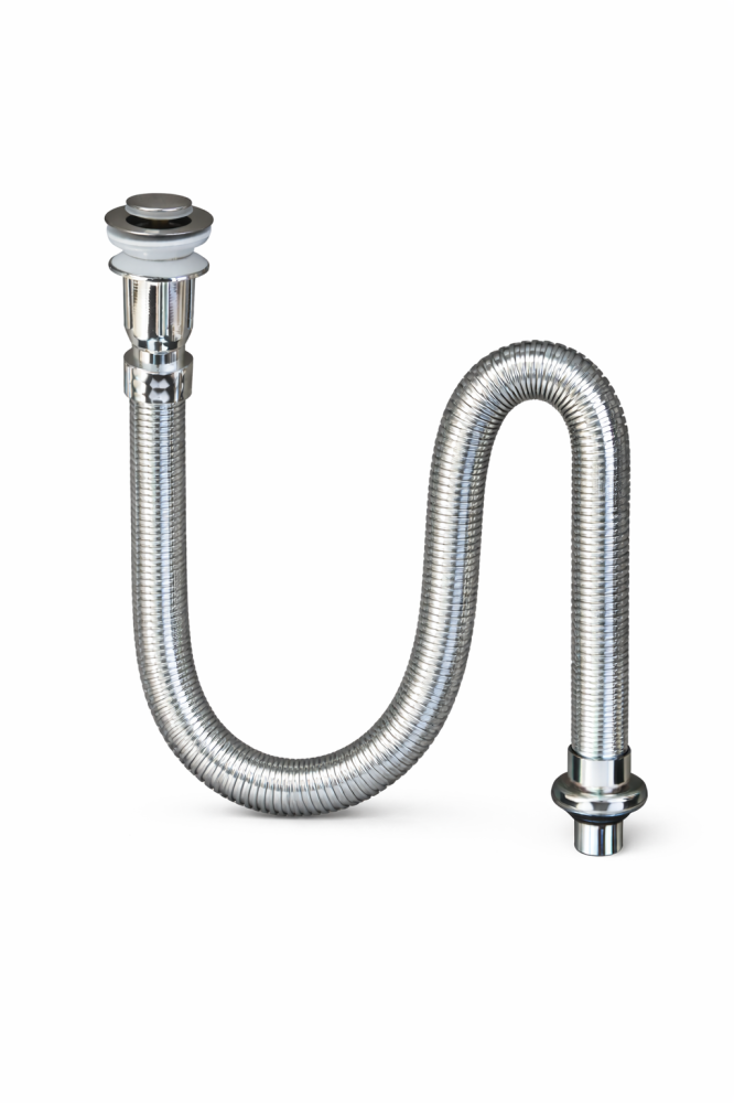 Racord flexibil scurgere, AVI®, extensibil 30-80 cm, argintiu, ventil clic-clac cu sită inox, Ø ieșire 32 mm, Ø intrare 45 mm, AVI-4905 [2]