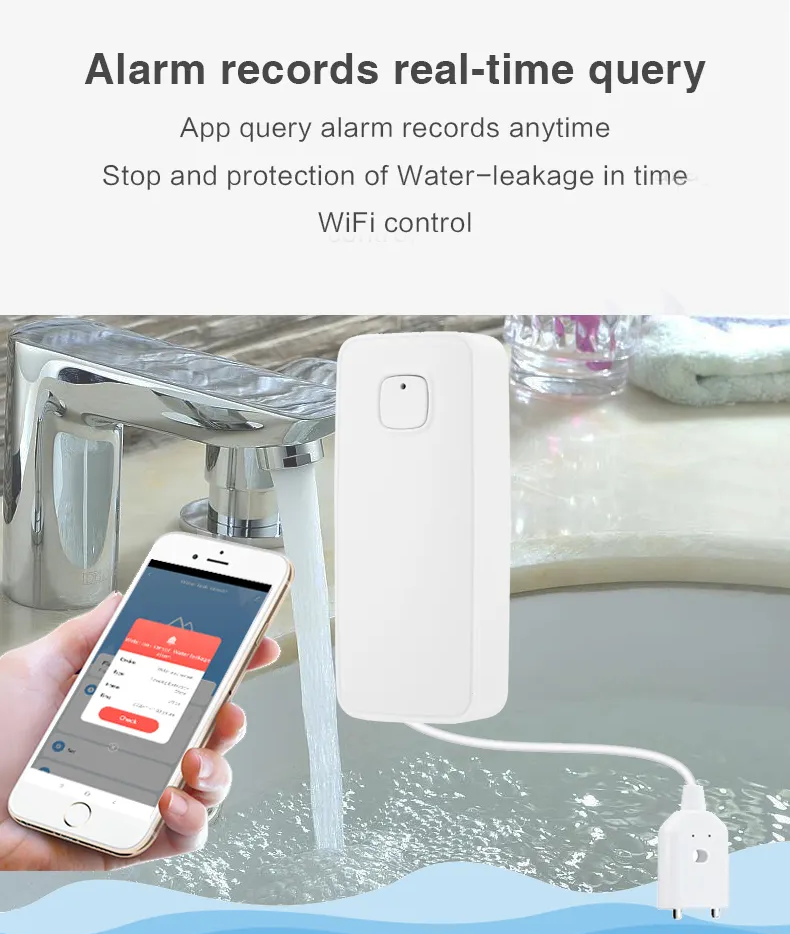 Senzor inteligent de inundatie, fir 90cm, aplicatie Tuya, compatibil Amazon Alexa si Google Assistant, AVI-4651 [4]