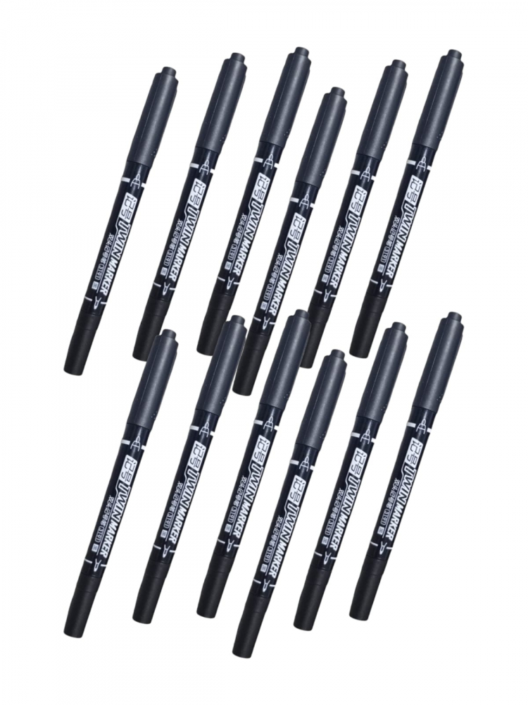 Set 12 markere subtiri cu doua capete, AVI-2633, negru [3]