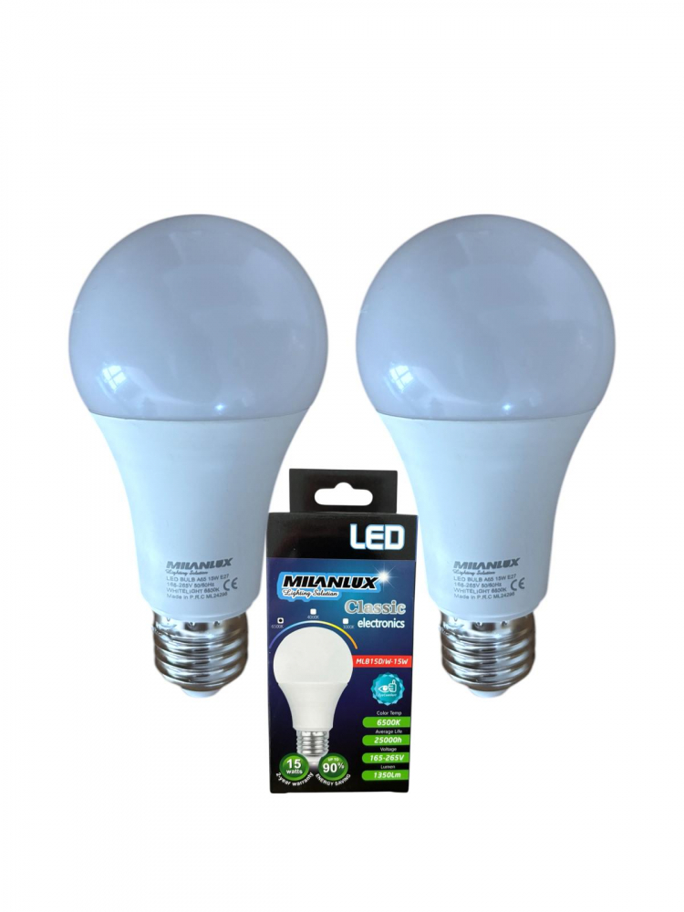 Set 2 buc Bec LED Milanlux 15W, E27, 1350 lumeni, durata medie de viata 25.000 ore, lumina rece 6500K, AVI-4575 [1]