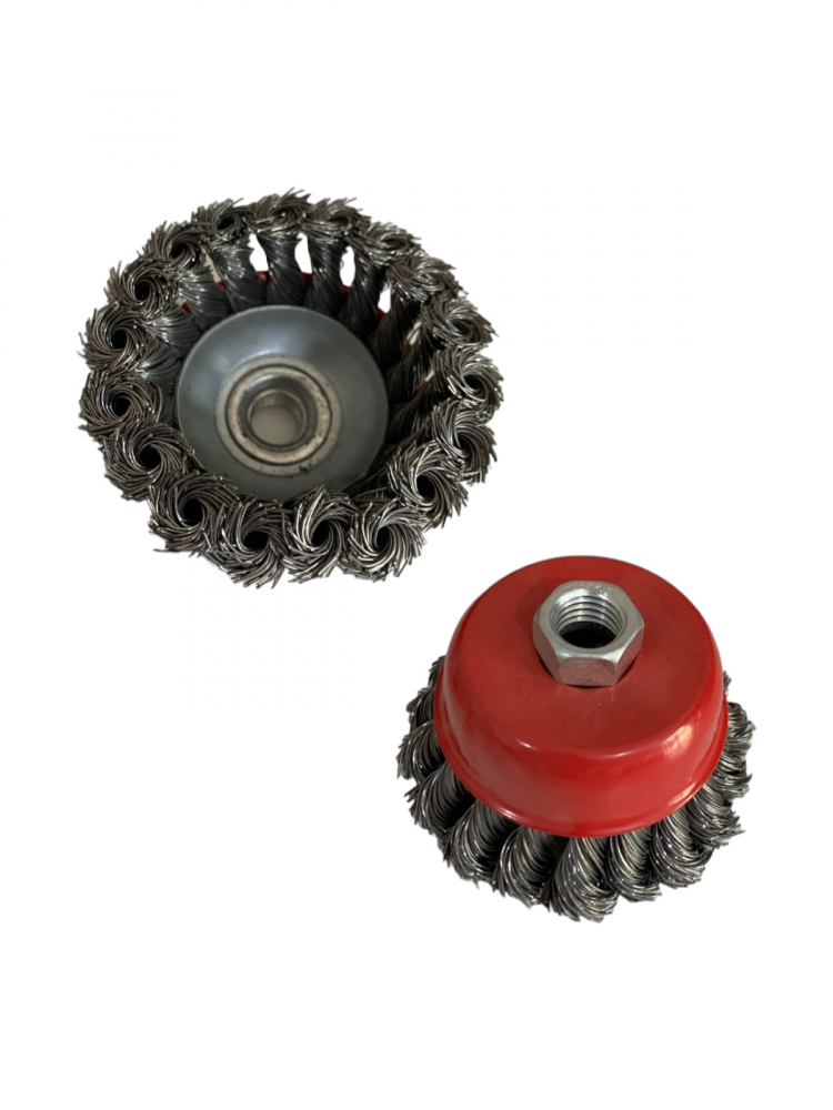 Set 2 perii din sarma dura 3" - 7.5cm, cu toroane, cupa pentru polizor unghiular flex, AVI-51, negru [1]