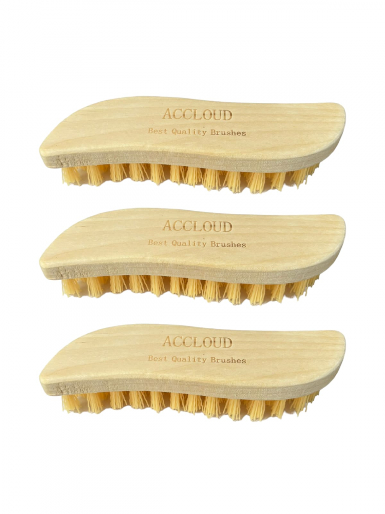 Set 3 buc perie lemn pentru frecat, curbata, cu peri galbeni duri, 19 x 5.5 cm, AVI-4061 [2]