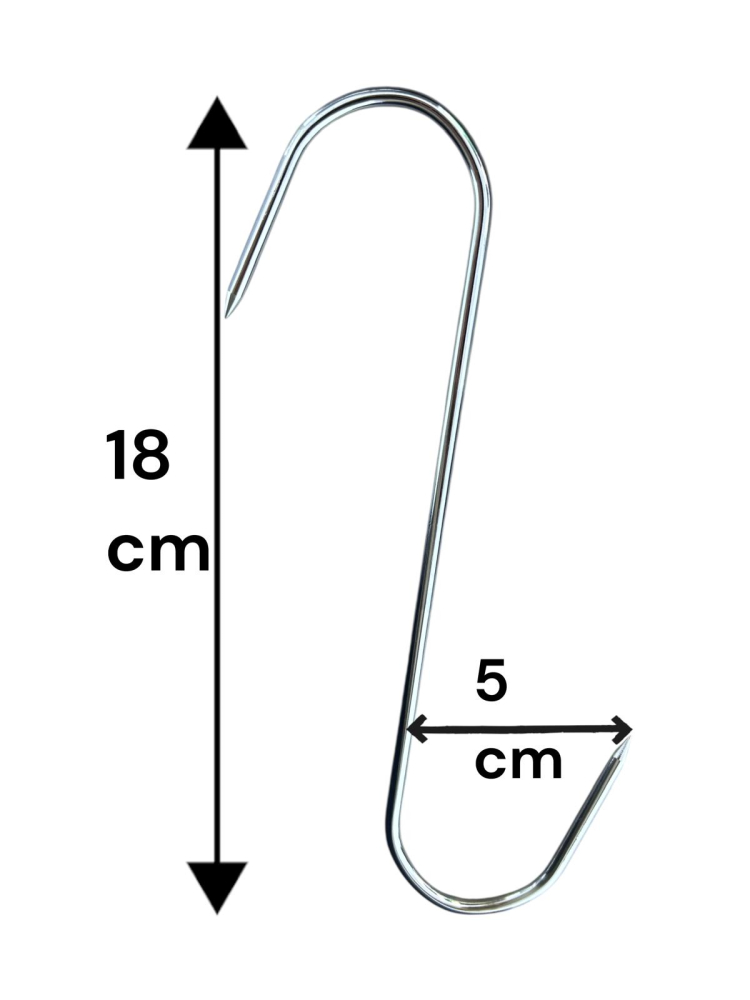 Set 4 buc cârlig pentru carne, tip S, ambele vârfuri ascuțite, deschidere 5 cm, înălțime 18 cm, tijă 4 mm, 30 g, AVI-4972 [2]