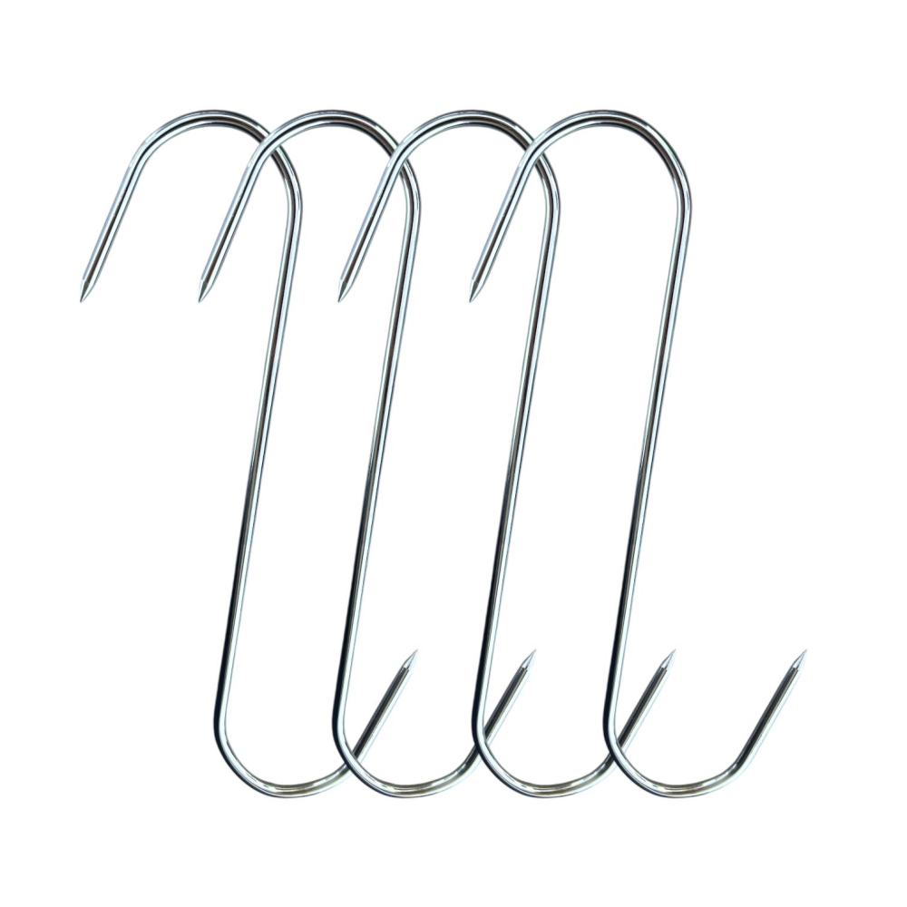 Set 4 buc cârlig pentru carne, tip S, ambele vârfuri ascuțite, deschidere 5 cm, înălțime 18 cm, tijă 4 mm, 30 g, AVI-4972 [1]