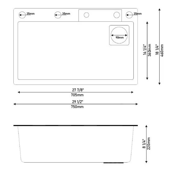 Set chiuveta si baterie cu dublu waterfall, afisaj electronic autonom, 750mm x 460mm, nu necesita conectarea la o sursa de energie, dark grey, AVI-4089 [4]