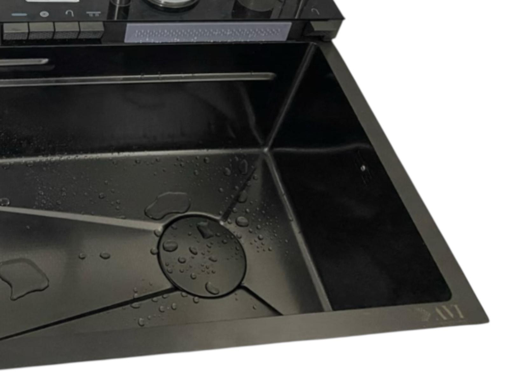 Set chiuveta si baterie AVI® cu dublu waterfall, afisaj electronic autonom, 750mm x 460mm, nu necesita conectarea la o sursa de energie, dark grey, AVI-4089 [2]