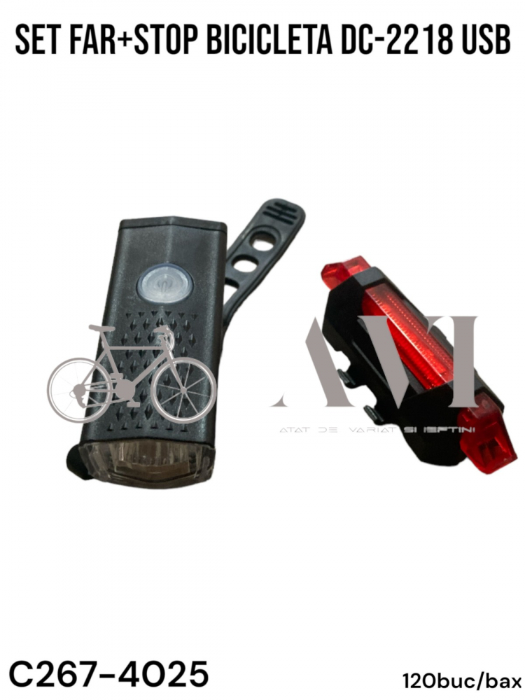 Set far si stop pentru bicicleta, incarcare USB, far 6.5cm, waterproof, AVI-4025 [2]