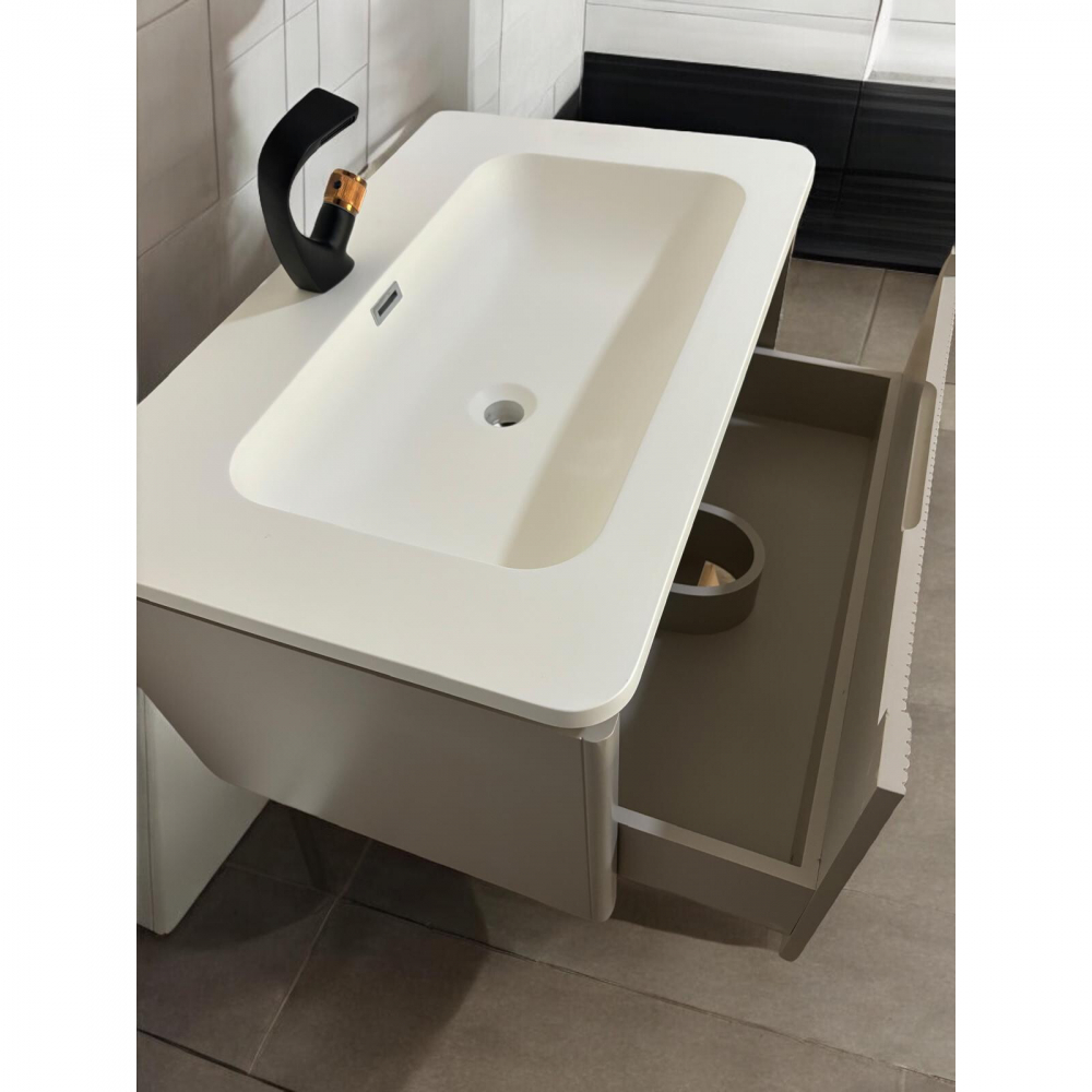 Set mobilier baie suspendat din compozit mineral, corp 80x50x46 cm cu blat 2 cm și lavoar inclus, dulap cu oglindă 80x70x14 cm, AVI-4110 [5]