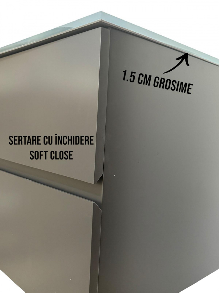 Set mobilier baie suspendat din compozit mineral, corp 80x50x51.5 cm cu blat din sticlă și lavoar integrat, oglindă LED 60x80 cm, AVI-4104 [2]