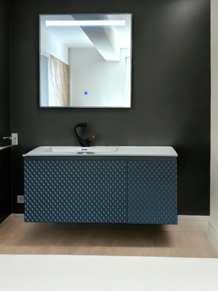 Set mobilier baie, corp suspendat din compozit mineral 100x55x44.5 cm cu blat și lavoar, oglindă LED 70x70 cm și corp lateral 70x25 cm, AVI-4103 [4]