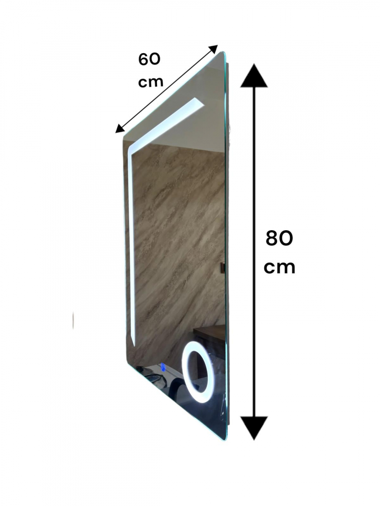 Set mobilier baie suspendat din compozit mineral, corp 80x50.5x51.5 cm cu blat din sticlă și lavoar integrat, oglindă LED 60x80 cm inclusă, AVI-4109 [6]