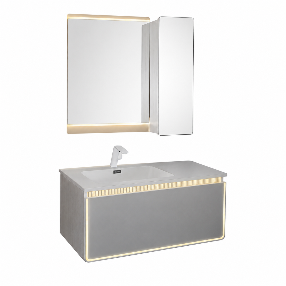 Set mobilier suspendat pentru baie, AVI®, 120 cm, cu lavoar, oglindă, corp suspendat cu ușă oglindă, iluminare LED pe mobilier și oglindă, AVI-5487 [6]
