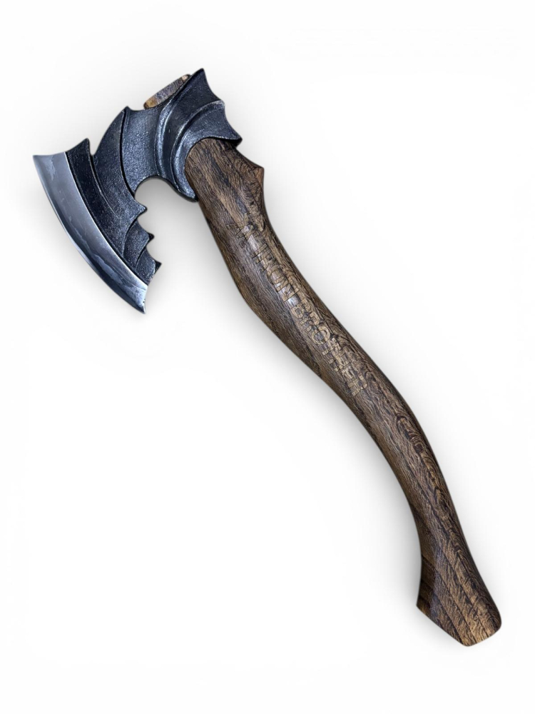 Toporișcă AVI® lamă 13.5 cm, coadă lungă din lemn ars maro, model vintage, lungime coadă 47 cm, greutate totală 1200 g, accesorii incluse, AVI-5355 [1]