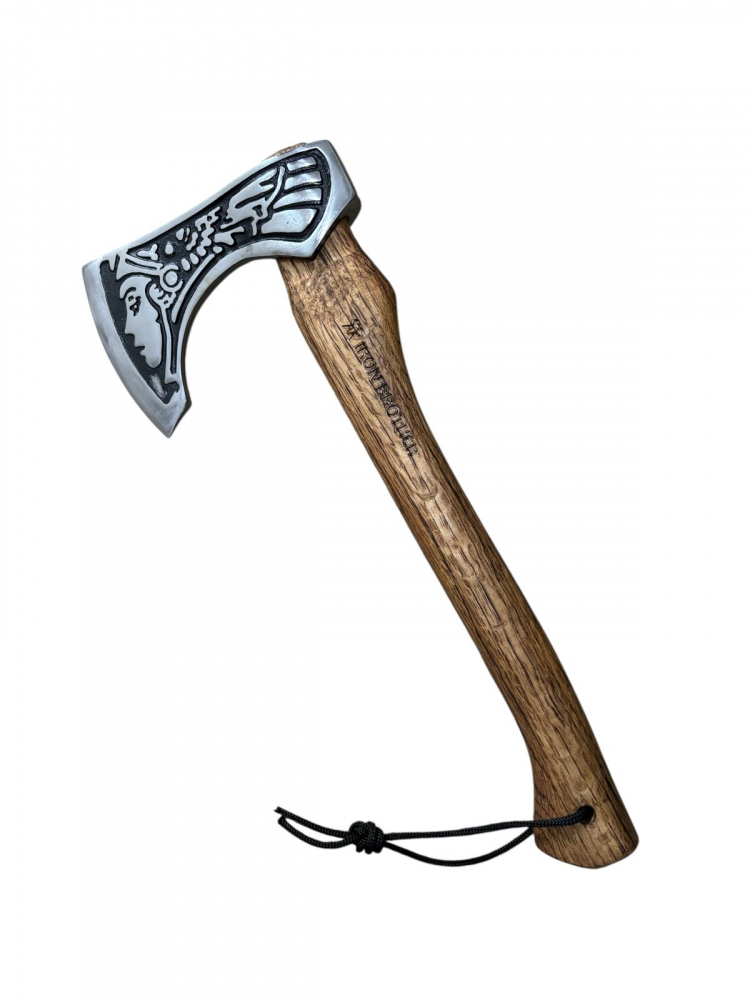 Toporișcă AVI® pentru camping, outdoor, bushcraft, 1000g, lamă 10cm, lungime totală 38cm, mâner lemn vintage ars, 2 pene de rezervă – AVI-5148 [1]