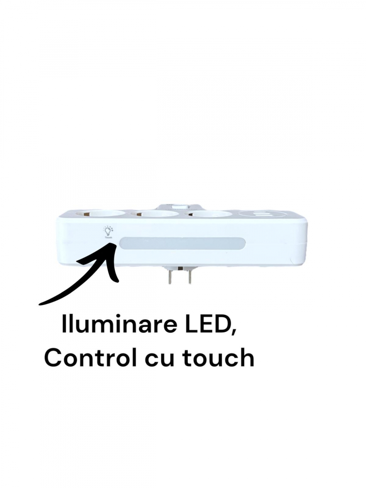 Triplu stecher 2500W, cu 3 prize, 2 x USB, 1 x USB-C fastcharge, 20w, cu intrerupator si iluminare LED, AVI-4801 [2]