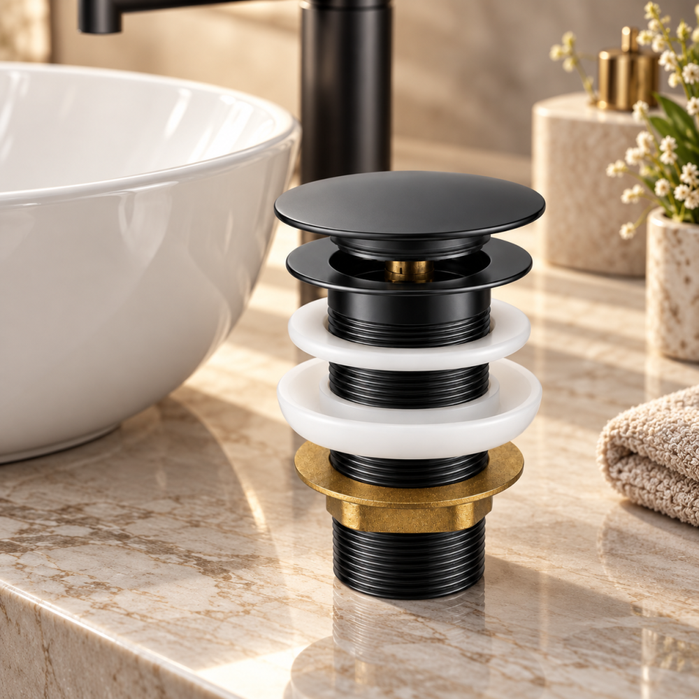 Ventil pentru lavoar AVI®, 1 1/4", click-clack pop-up, fără prea plin, negru mat, H 75 mm, AVI-5747 [2]