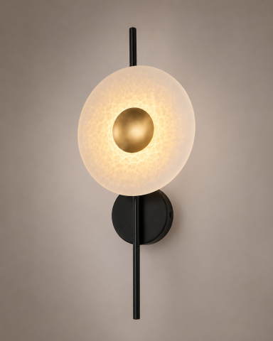 Casa - Aplică LED de perete pentru interior, AVI®, 50 cm, 4-7W, corp metalic negru, disc decorativ Ø22 cm, detalii aurii, 3 tipuri de lumină, AVI-5656