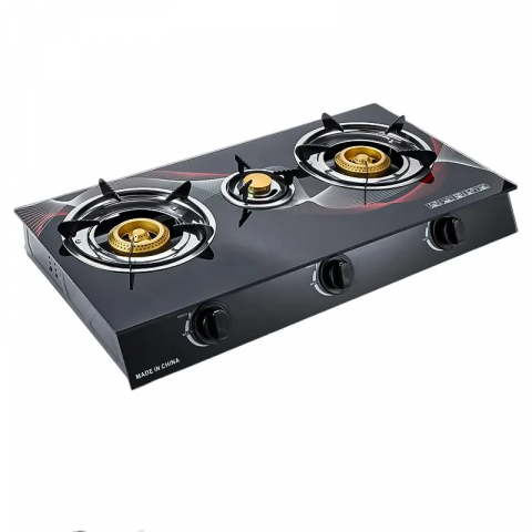 Camping, Outdoor & Bushcraft - Aragaz cu plita din sticla securizata cu 3 ochiuri, pe gaz, aprindere quartz, AVI-3887