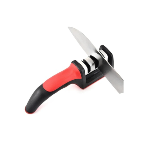 Casa - Ascuțitor de cuțite AVI®, manual cu 3 nivele, mâner și bază antialunecare, negru/roșu, AVI-4070