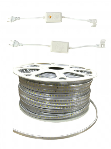 Banda LED 100 metri, 8mm, lumina alba, rece, 5 x cablu de alimentare, sectionabila, 220V, 120 LED / m, AVI-4638 [0]