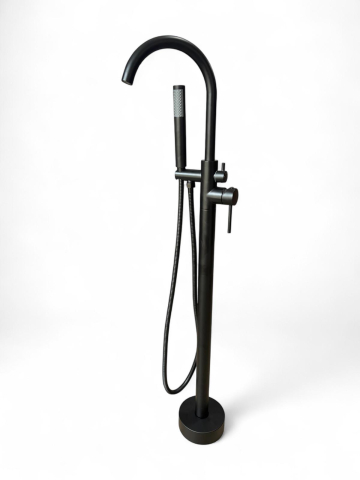 Baterii sanitare baie - Baterie AVI® pentru cadă freestanding, negru mat, furtun și cap de duș incluse, înălțime 110 cm, AVI-4919