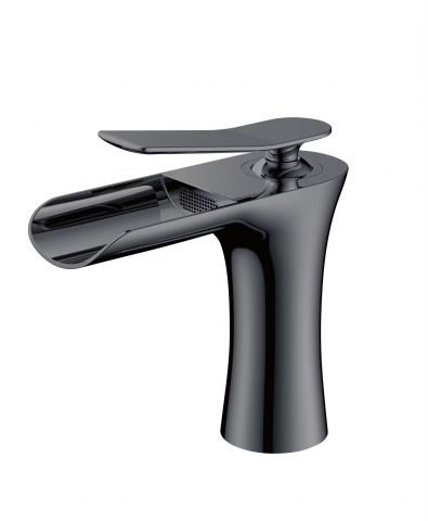 Baterii sanitare baie - Baterie baie cu waterfall, H 16cm, negru mat, AVI-4098