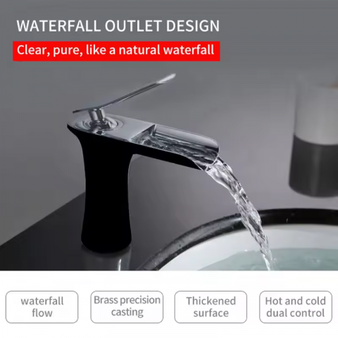 Baterie baie cu waterfall, H 16cm, negru mat, AVI-4098 [2]