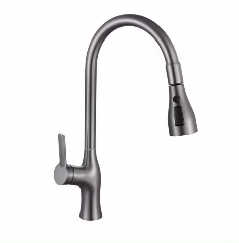 Baterii sanitare bucatarie - Baterie bucatarie cu dus extractibil, 3 moduri curgere apa, pivotanta 360°, H 45cm, dark grey, AVI-4093