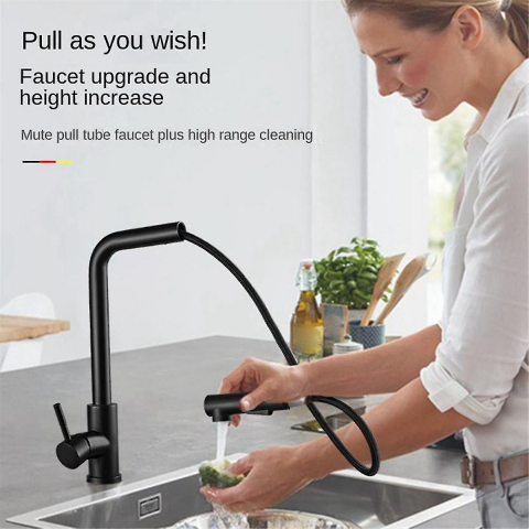 Baterie bucatarie cu dus extractibil, mod spray, negru mat, H-35cm, AVI-4101 [2]