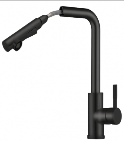 Baterii sanitare bucatarie - Baterie bucatarie cu dus extractibil, mod spray, negru mat, H-35cm, AVI-4101