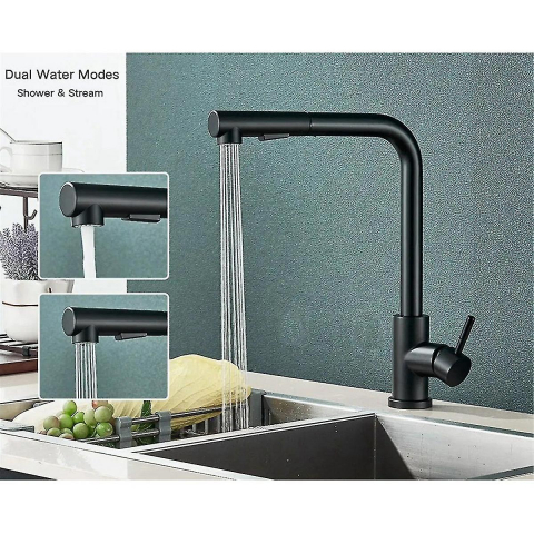Baterie bucatarie cu dus extractibil, mod spray, negru mat, H-35cm, AVI-4101 [1]