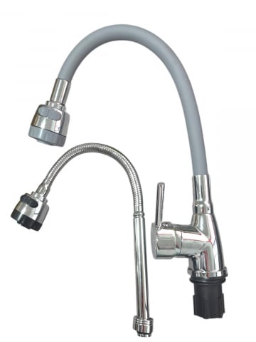 Baterii sanitare bucatarie - Baterie bucatarie cu pipa flexibila gri, cap perlator cu doua functii, pipa cromata de rezerva cu perlator, AVI-33253