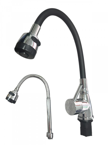Baterii sanitare bucatarie - Baterie bucatarie cu pipa flexibila neagra, cap perlator cu doua functii, pipa cromata de rezerva cu perlator, AVI-33251