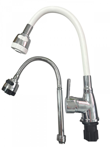 Baterii sanitare bucatarie - Baterie bucatarie cu pipa flexibila alba, cap perlator cu doua functii, pipa cromata de rezerva cu perlator, AVI-33252