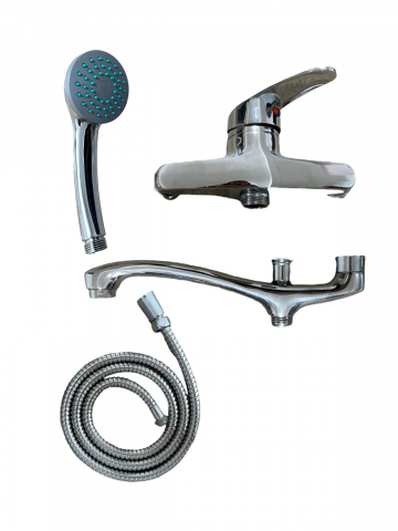 Baterii sanitare baie - Baterie cada si dus, lungime pipa 25cm, furtun dus 140 cm, AVI-3309