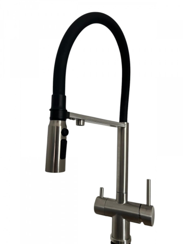 Baterie de bucatarie cu 3 cai, cu iesire pentru apa filtrata, pipa flexibila cu fixare magnetica, pivotanta 360°, H 50cm, 1900g, argintiu AVI-4840 [2]