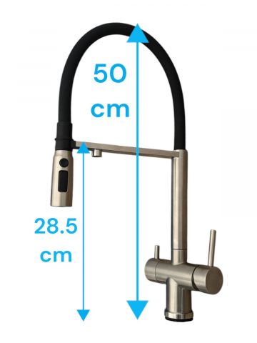 Baterie de bucatarie cu 3 cai, cu iesire pentru apa filtrata, pipa flexibila cu fixare magnetica, pivotanta 360°, H 50cm, 1900g, argintiu AVI-4840 [1]