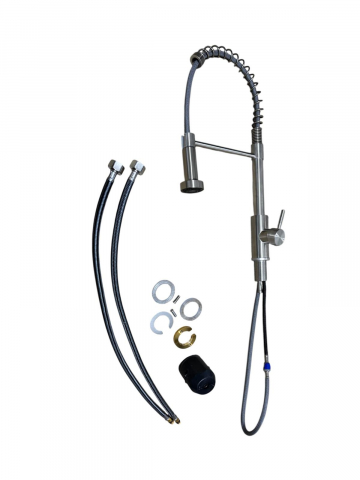 Baterie de bucatarie, cu dus flexibil, extractibil, pivotanta 360°, H 50cm, argintiu, AVI-4836 [3]