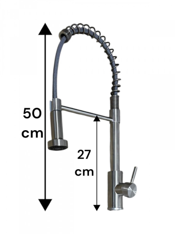 Baterie de bucatarie, cu dus flexibil, extractibil, pivotanta 360°, H 50cm, argintiu, AVI-4836 [1]