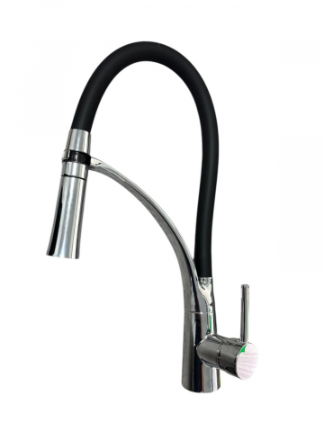 Baterii sanitare bucatarie - Baterie de bucatarie, cu pipa flexibila, pivotanta 360°, H 44cm, crom - negru, AVI-4835