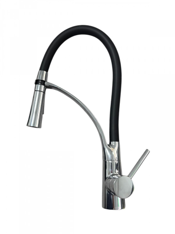 Baterie de bucatarie, cu pipa flexibila, pivotanta 360°, H 44cm, crom - negru, AVI-4835 [2]