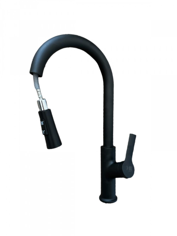 Baterii sanitare bucatarie - Baterie de bucatarie inalta, H 42cm, cu dus extractibil, negru mat, AVI-4092