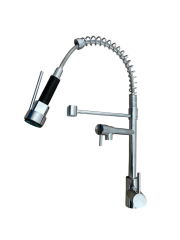 Baterie de bucatarie, pipa cu dus flexibil, pipa suplimentara, pivotanta 360°, H 48cm, 1700g, crom, AVI-4839 [2]