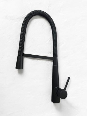 Baterii sanitare bucatarie - Baterie de bucatarie, pipa flexibila cu brat de sustinere, pivotanta 360°, H 48cm, 1500g, negru mat, AVI-4838